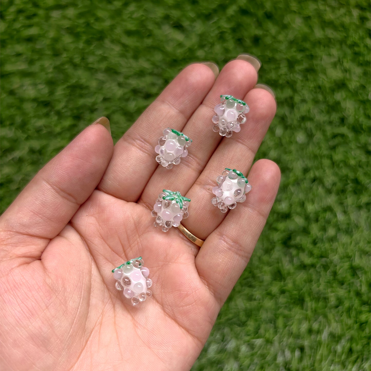 Handmade Lampwork Beads - White Raspberry