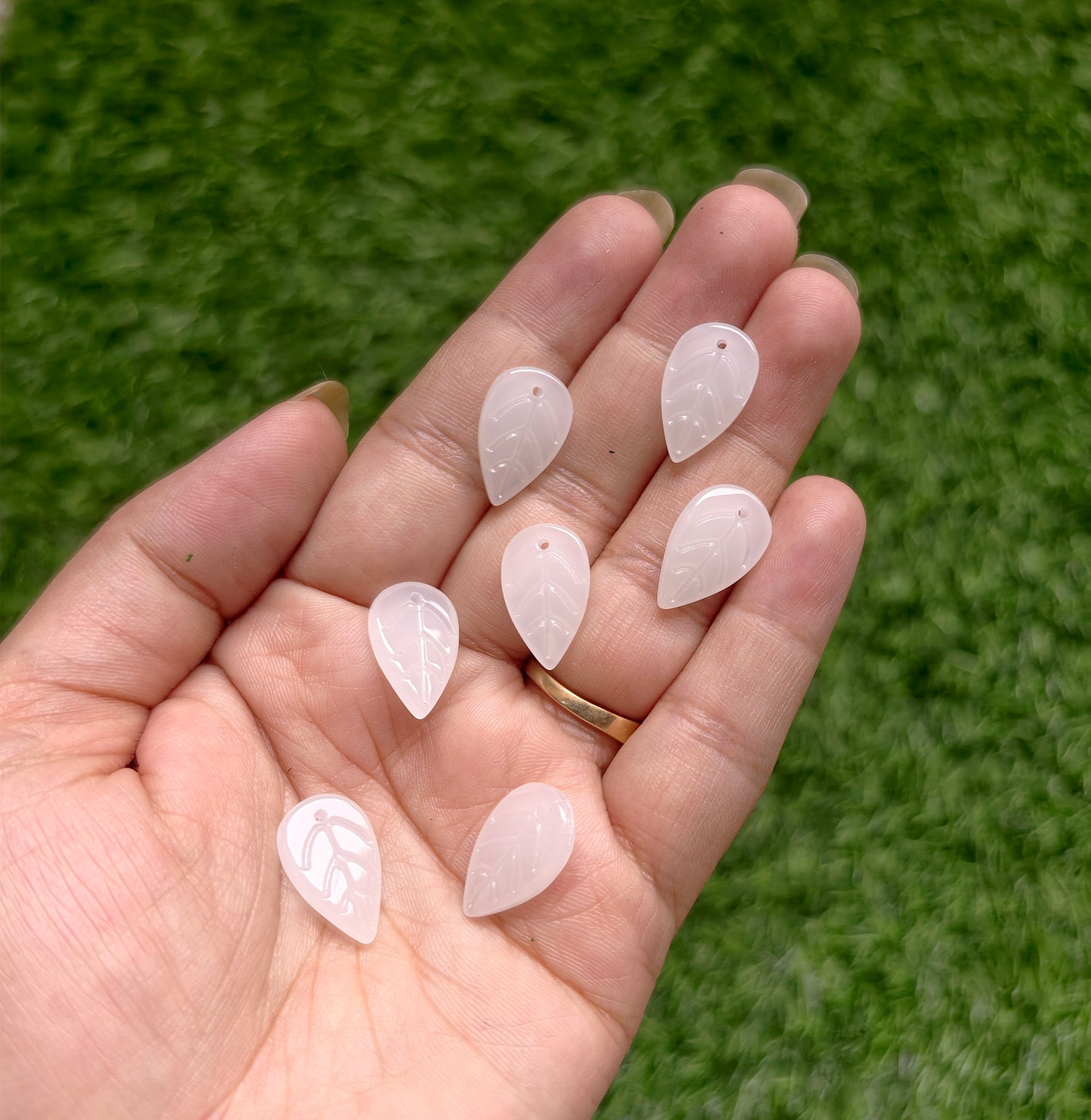 Glass White Leaf Beads