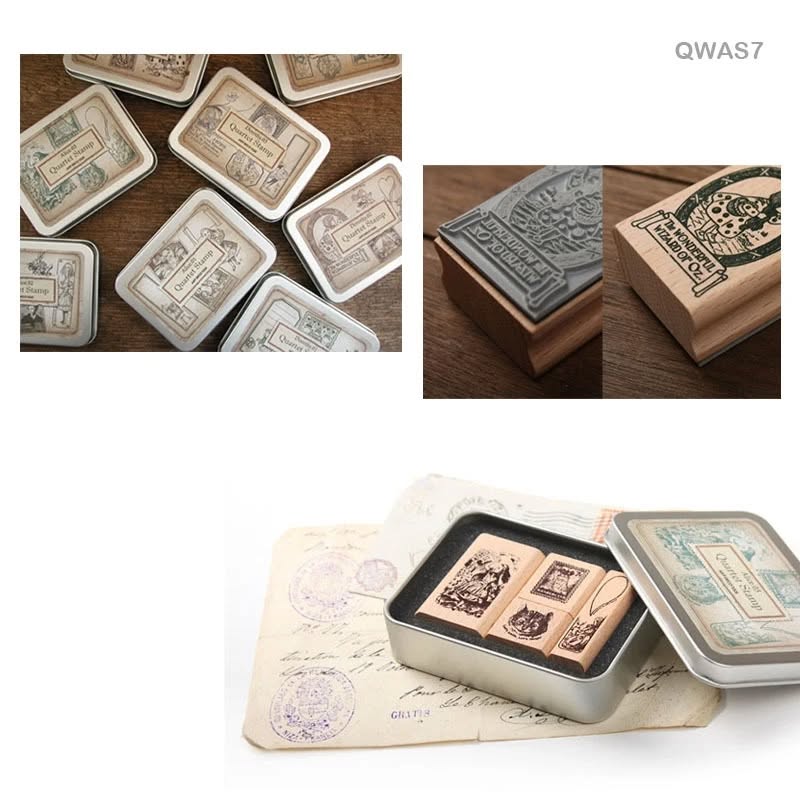Quartet wooden Antique Stamps