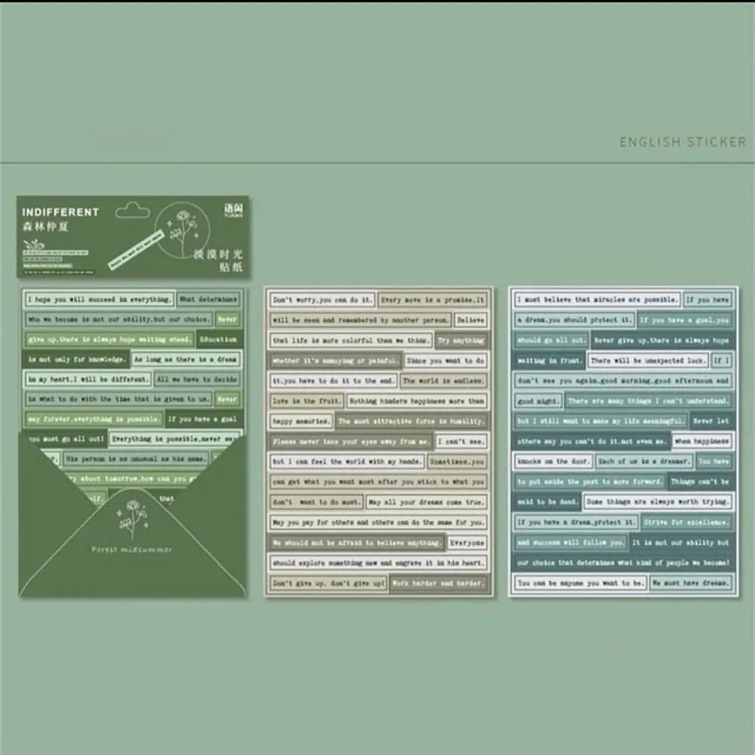 English phrase colored stickers