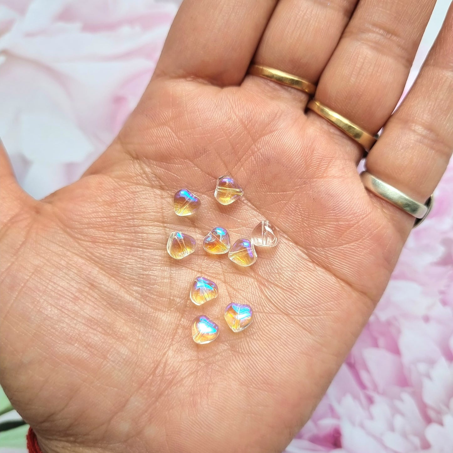 Glass Beads - Mini Heart (Transparent with Rainbow Shine)