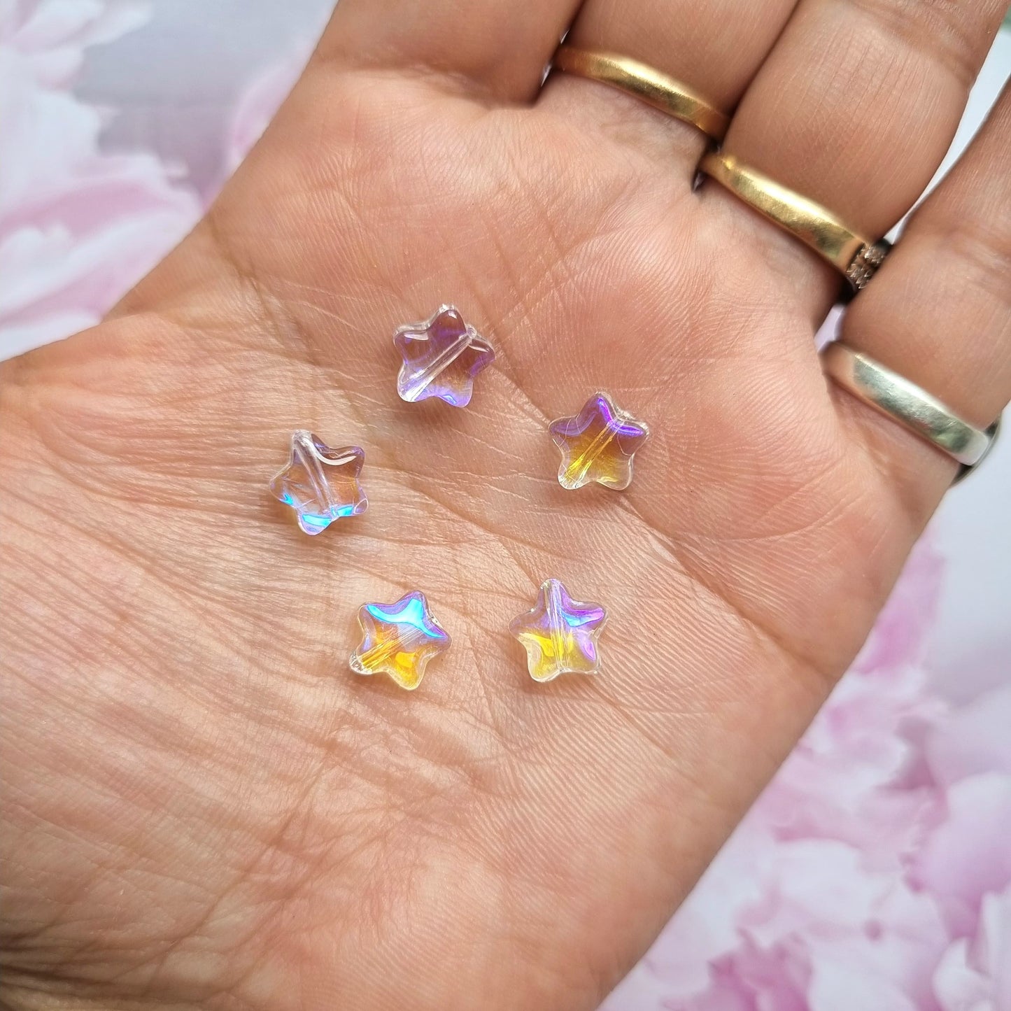 Glass Beads - Star (Transparent with Rainbow Shine)