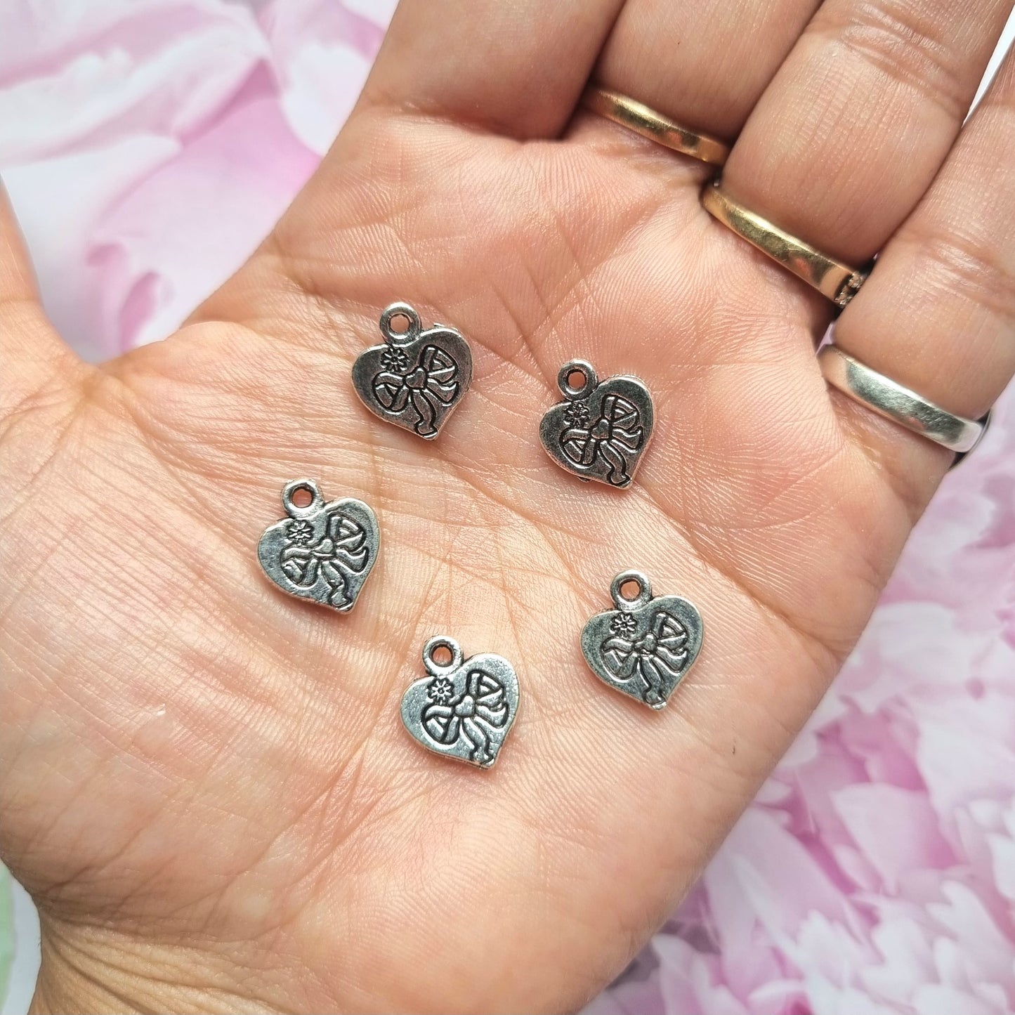 Silver Metal Charms - Heart with Bow