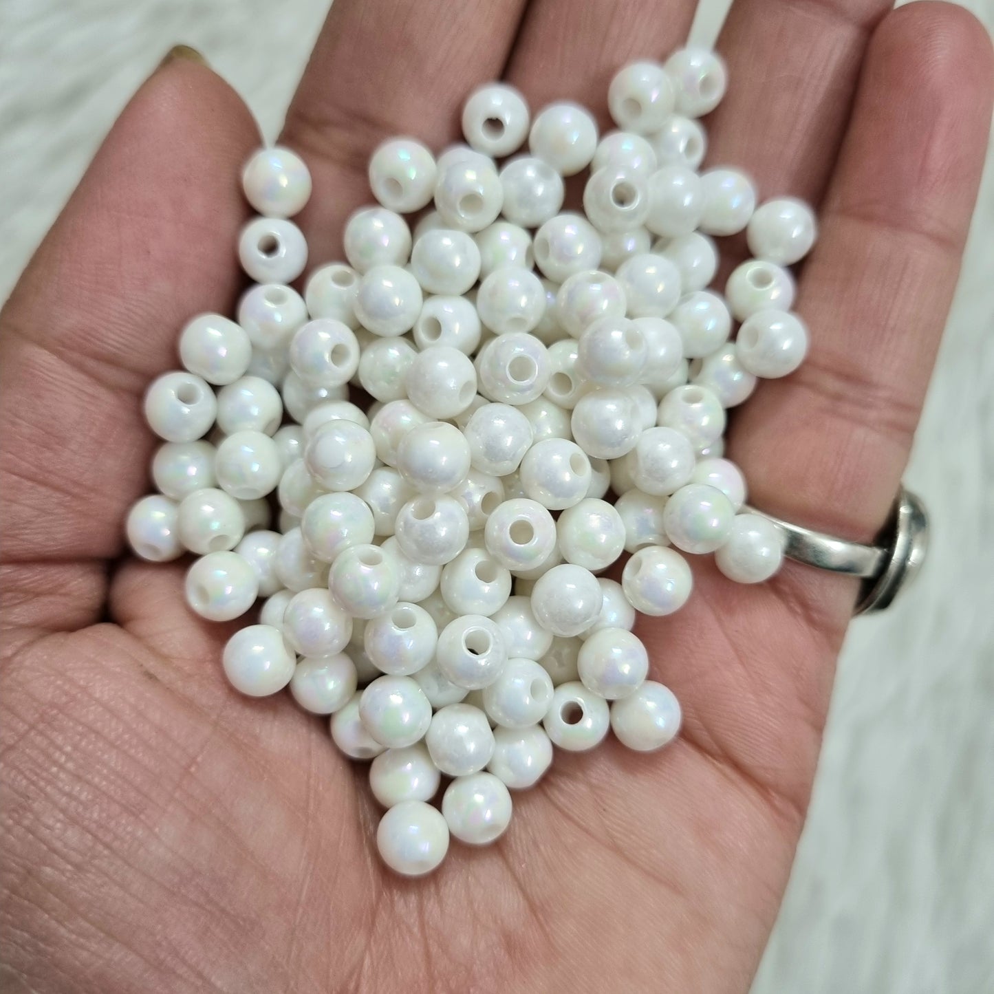 Acrylic Rainbow Shine White Round Beads