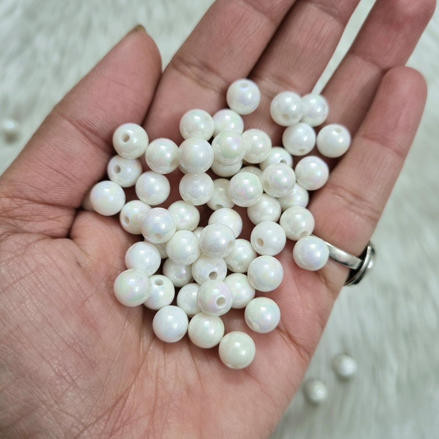 Acrylic Rainbow Shine White Round Beads