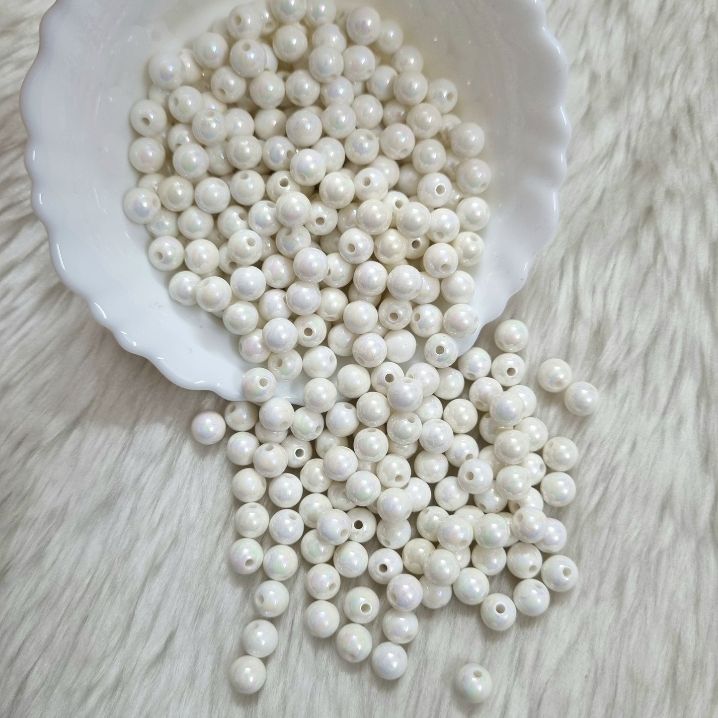 Acrylic Rainbow Shine White Round Beads