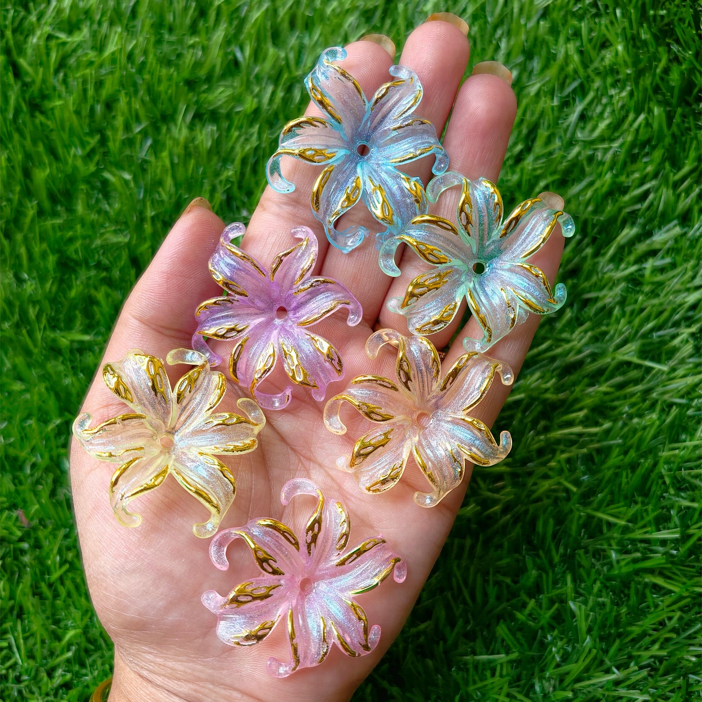 Acrylic Golden Foiled Flower Caps