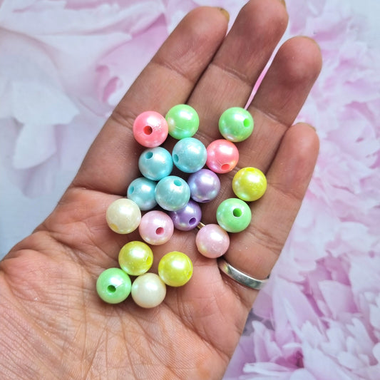 Acrylic Pastel Round Beads (Scratched)