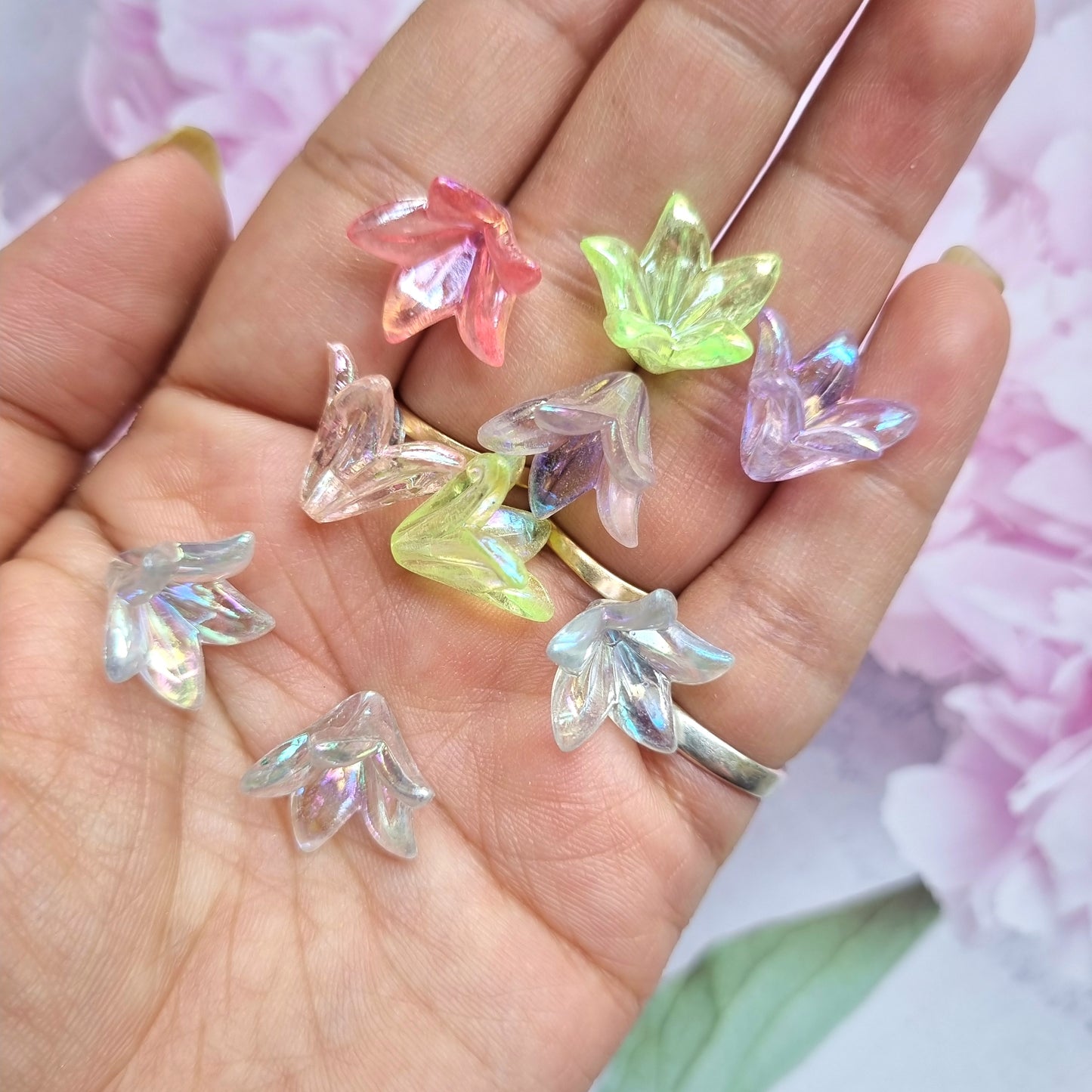 Acrylic Bell Flower Beads (Rainbow Shine) (Lily)