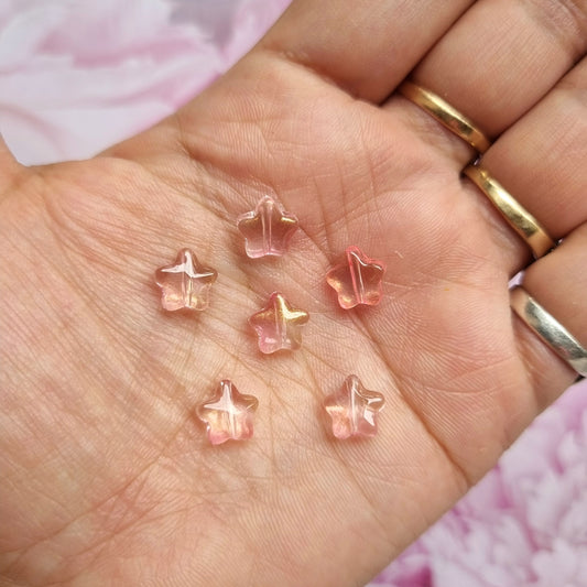 Glass Beads - Glittery Star (Pink)