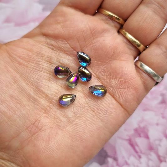 Glass Beads - Drop (Slate Blue)(Rainbow shine)