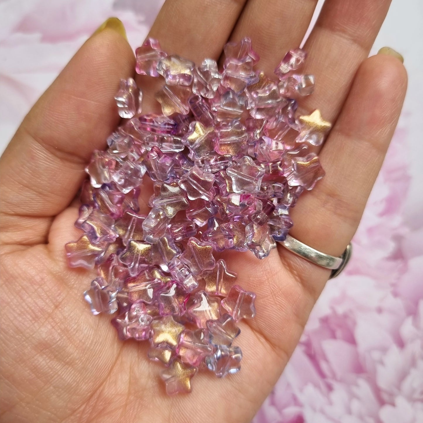 Glass Beads - Glittery  Star (Lilac)