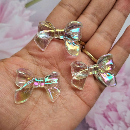Acrylic Transparent Bow Beads || Rainbow Shine (Scratched)