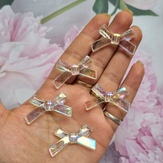Acrylic Transparent Bow Beads || Rainbow Shine (Scratched)