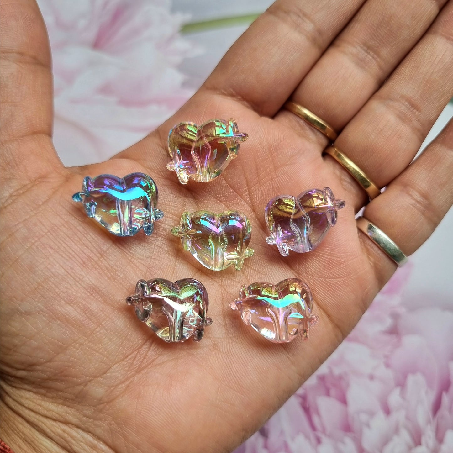 Premium Acrylic Heart Beads (Rainbow Shine)