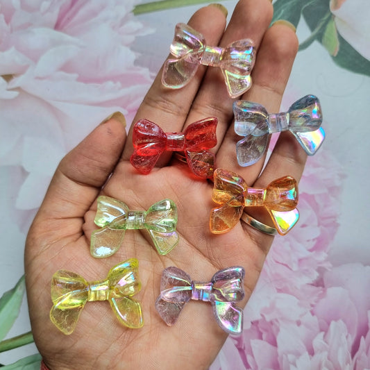 Acrylic Transparent Colored Bow Beads || Rainbow Shine (Scratched)