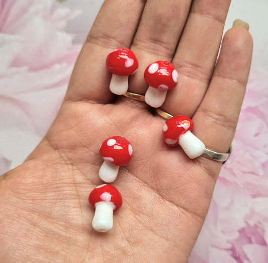 Handmade Lampwork Glass Mushroom Beads