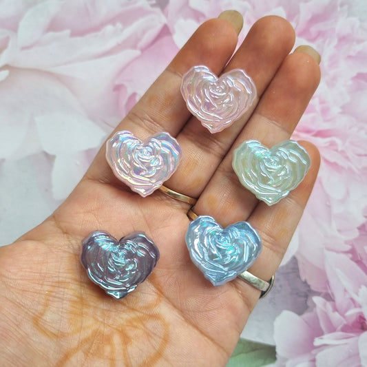 UV Plated Rainbow Shine Iridescent Rose Heart beads