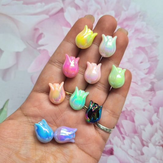 UV Plated Rainbow Shine Flower Beads (Tulip)