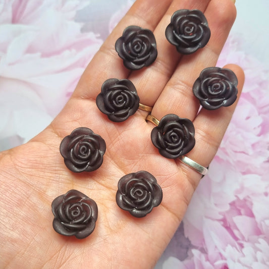Acrylic Frosted Black Flower Beads