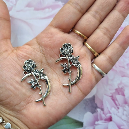 Metal Charms - Moon with Rose