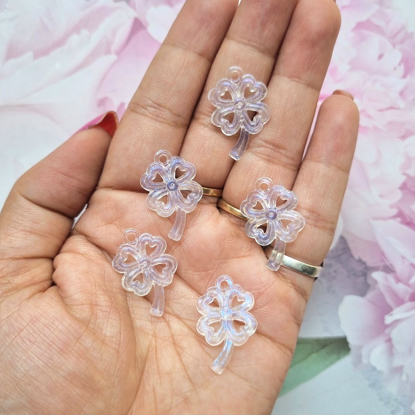 Acrylic Glitter Clover Charms