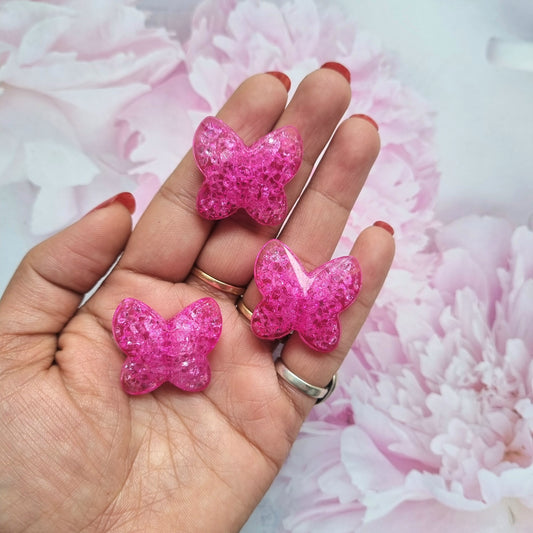 Acrylic Crackle Hot pink Butterfly Beads