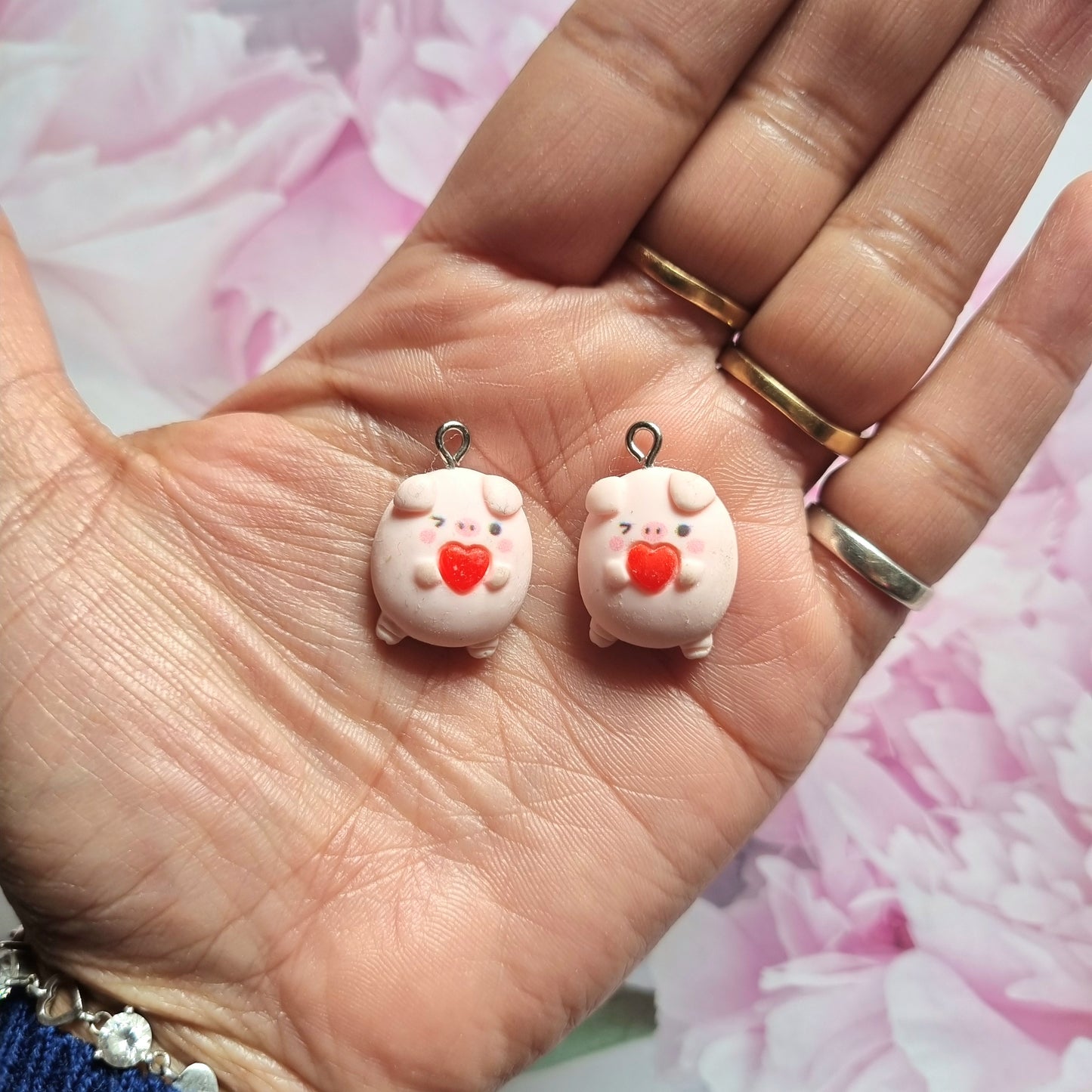 Resin Charms - Pinky Pig with Heart
