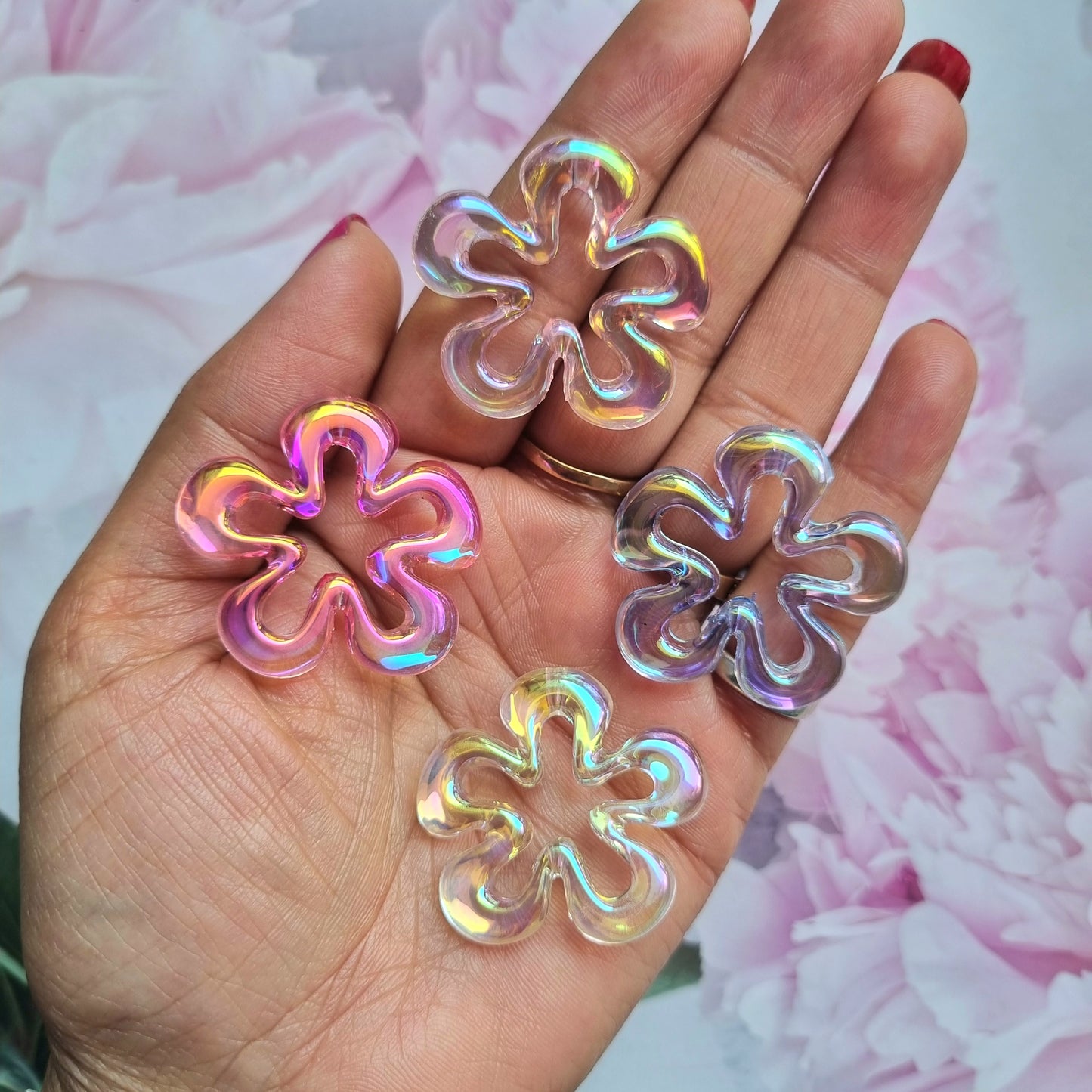 Rainbow Iridescent Flower Beads