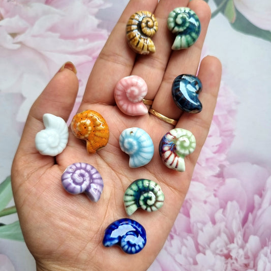 Porcelain Beads - Coiled Shell /  Snail