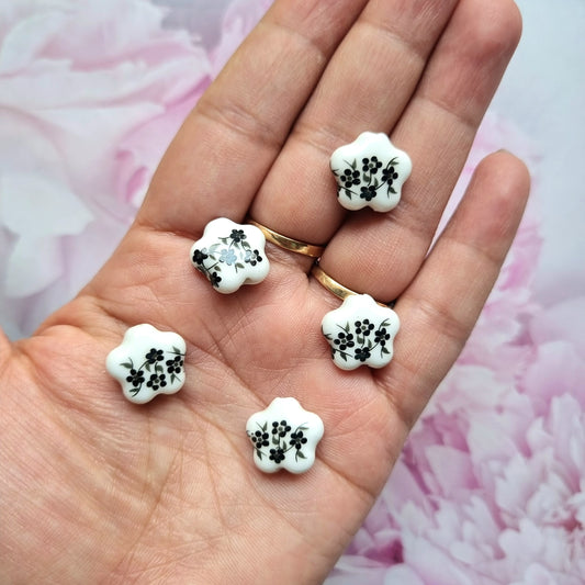 Porcelain Beads - Star (Black Flower)