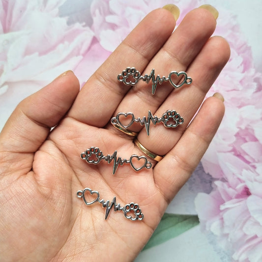 Metal Charms - Paw with Heart Beat