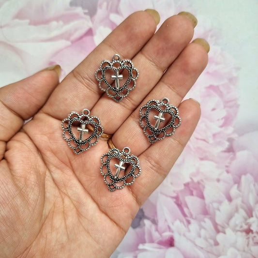 Metal Charms - Heart Cross