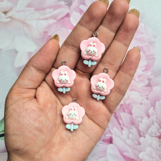 Resin Charms - Flower with Rabbit