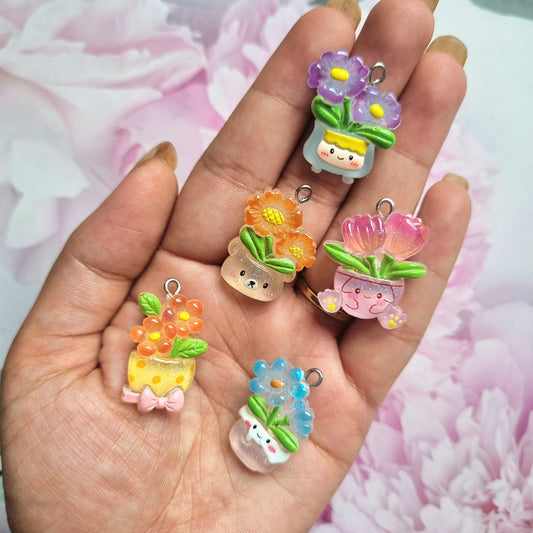 Resin Charms - Cartoon Flowerpot (Glittered)