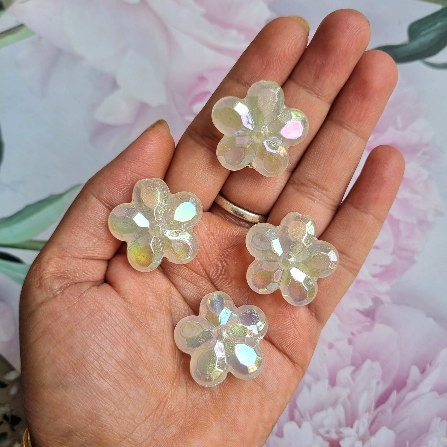 UV Plating, Luminous Glittered Flower Beads