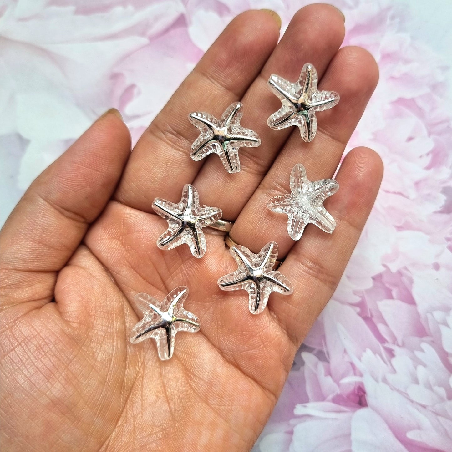 Acrylic Transparent Silver Starfish Beads