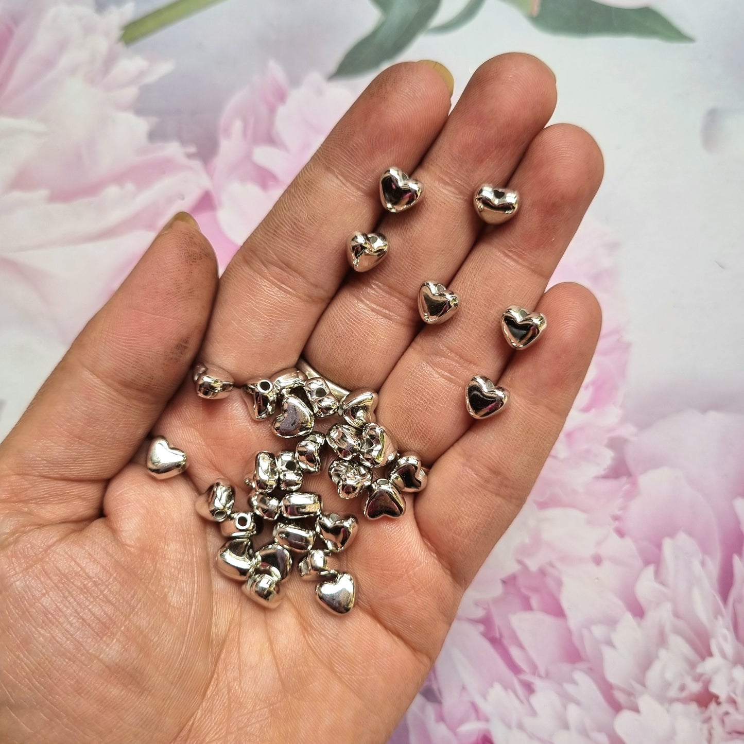 Silver CCB Heart Beads