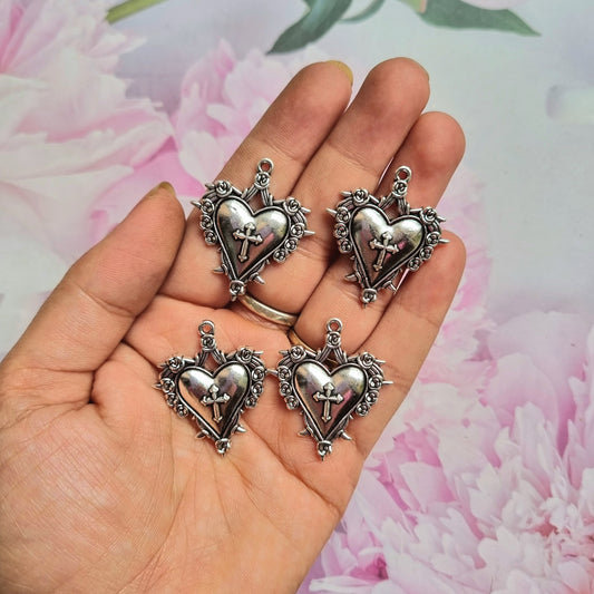 Metal Charms - Heart with Cross