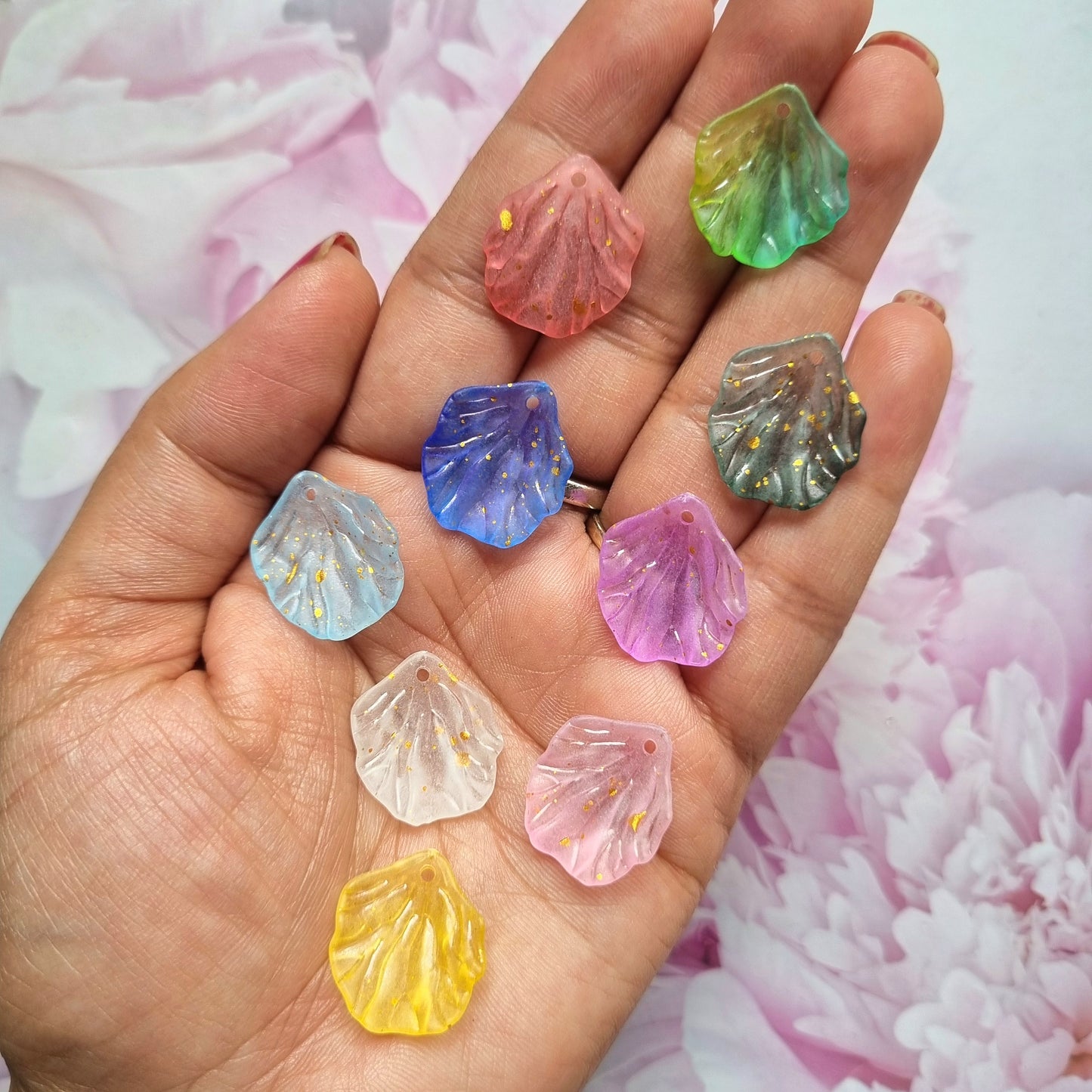 Acrylic Frost Golden Foiled Shell Beads