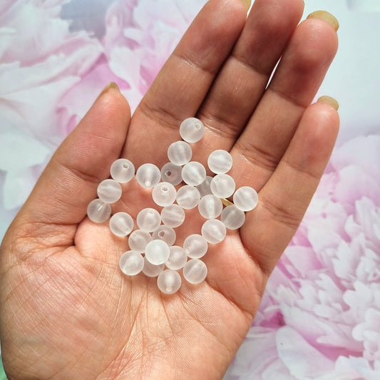 Acrylic White Frost Round Beads