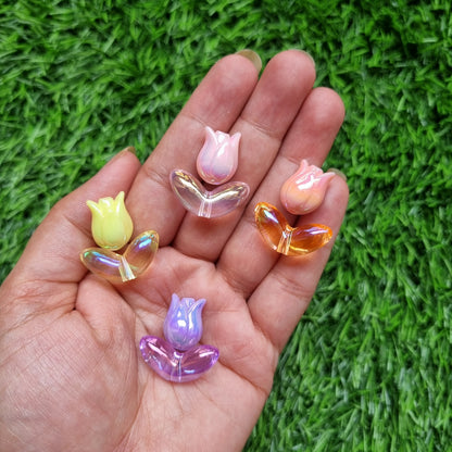 UV Plated, Iridescent Tulip Beads