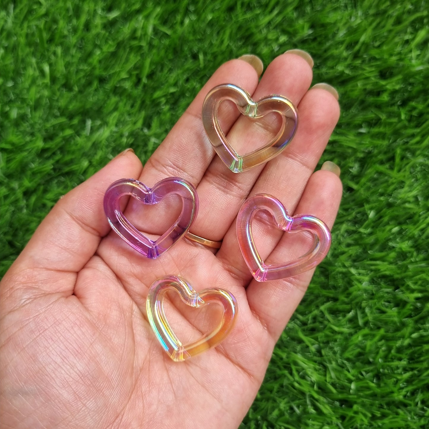 UV Plated Iridescent Hollow Heart Beads