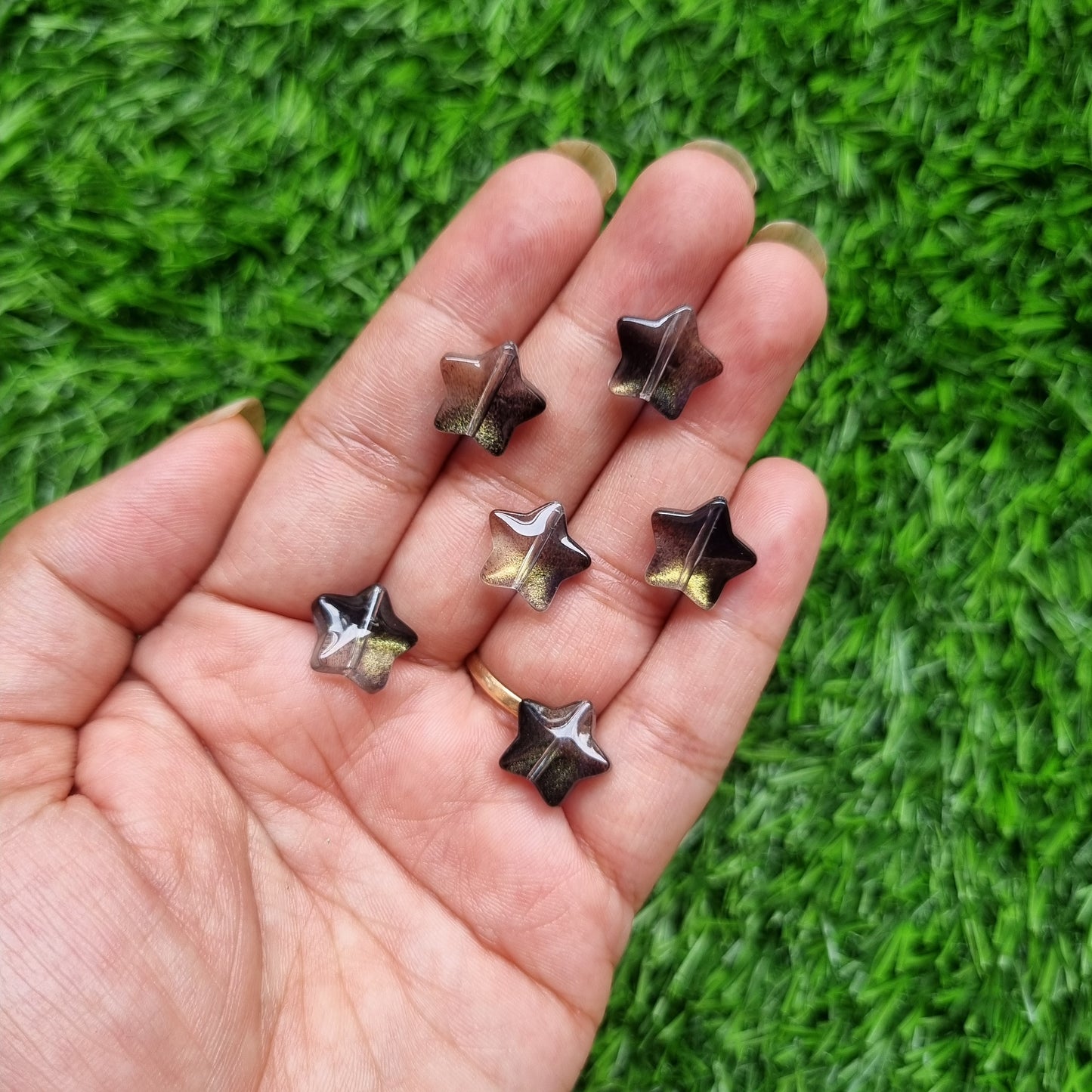 Glass Beads - Black and Golden Shaded Star