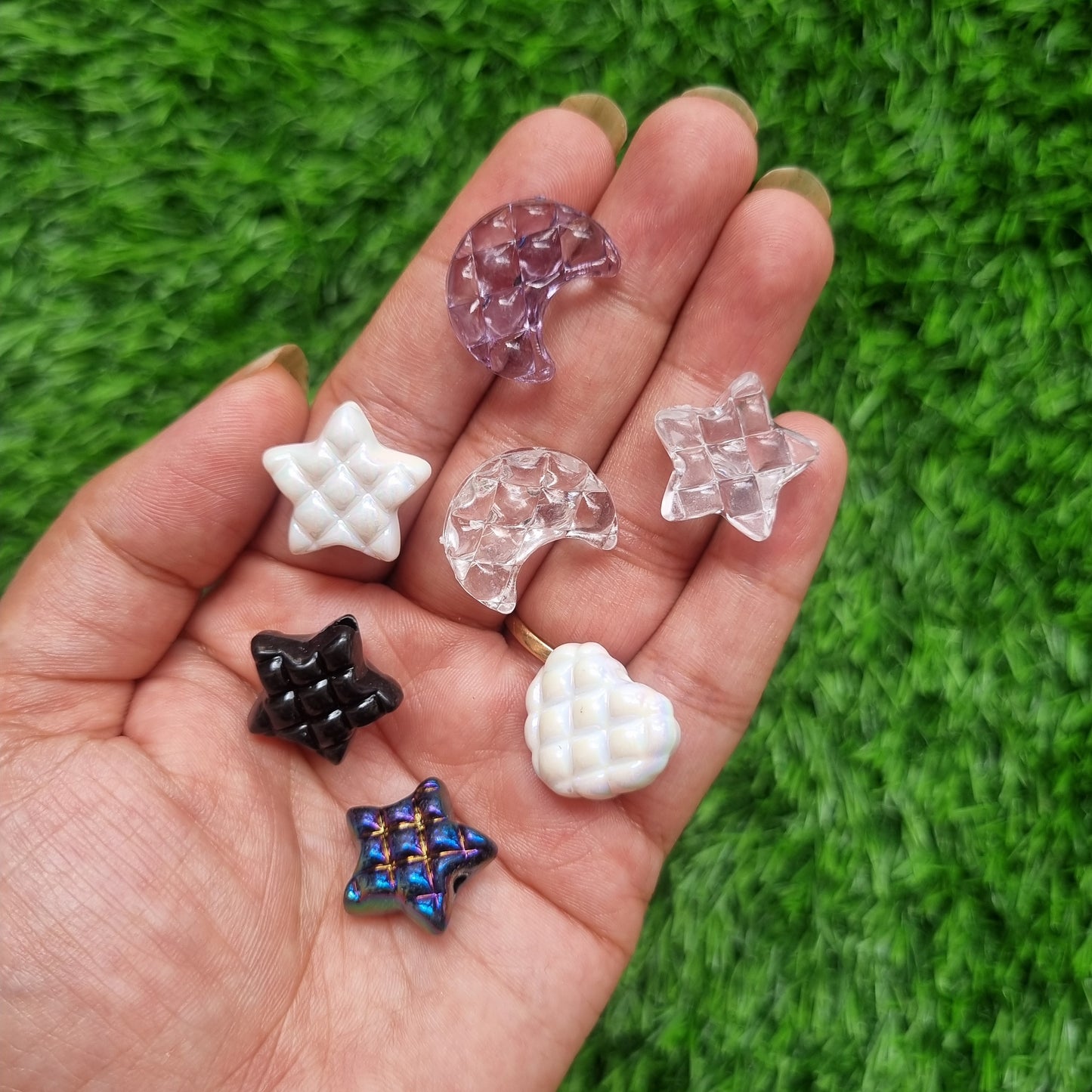 Acrylic Waffle Texture Heart, Moon, Star Beads