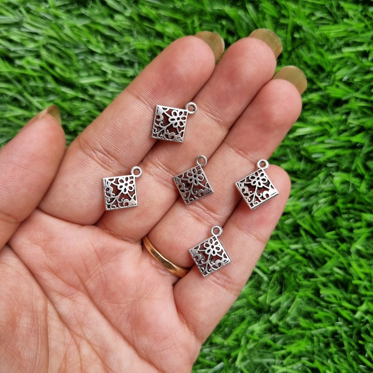Metal Charms - Flower in square