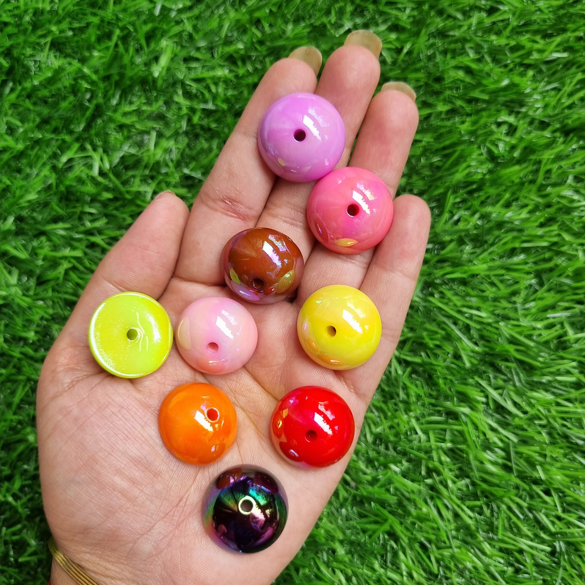 UV Plating Opaque Iridescent Half Round Beads