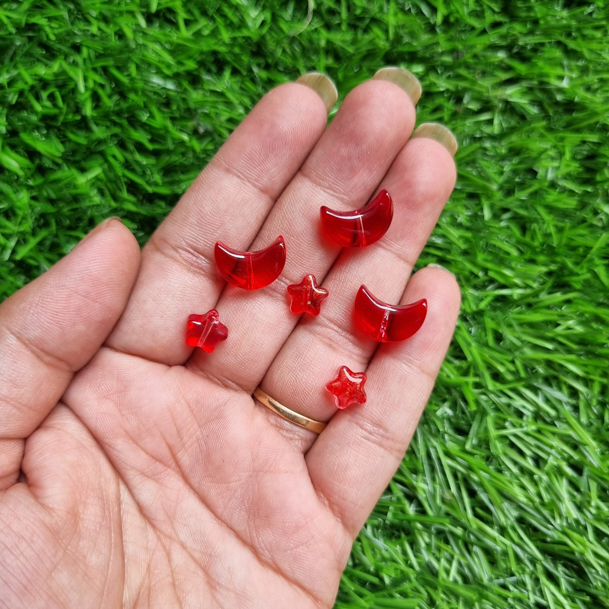 Glass Beads - Red Moon and Star