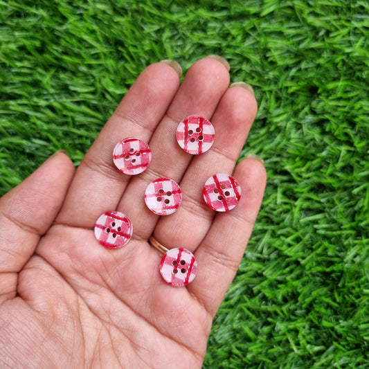 Resin Button - Round with Gingham print