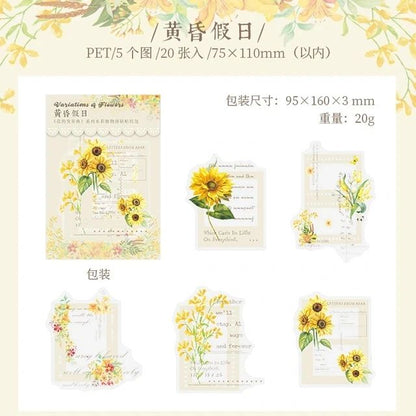 Variation of Flower PET Stickers (20 pcs) size - 75-110mm